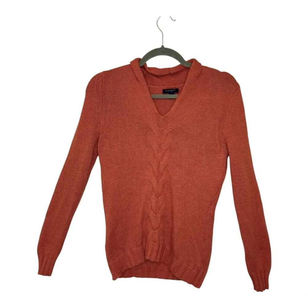 Banana Republic Coral Pink Cable Knit Sweater Hooded Preppy Cabincore Small